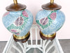 Pair of Pink and Teal Porcelain Lamps