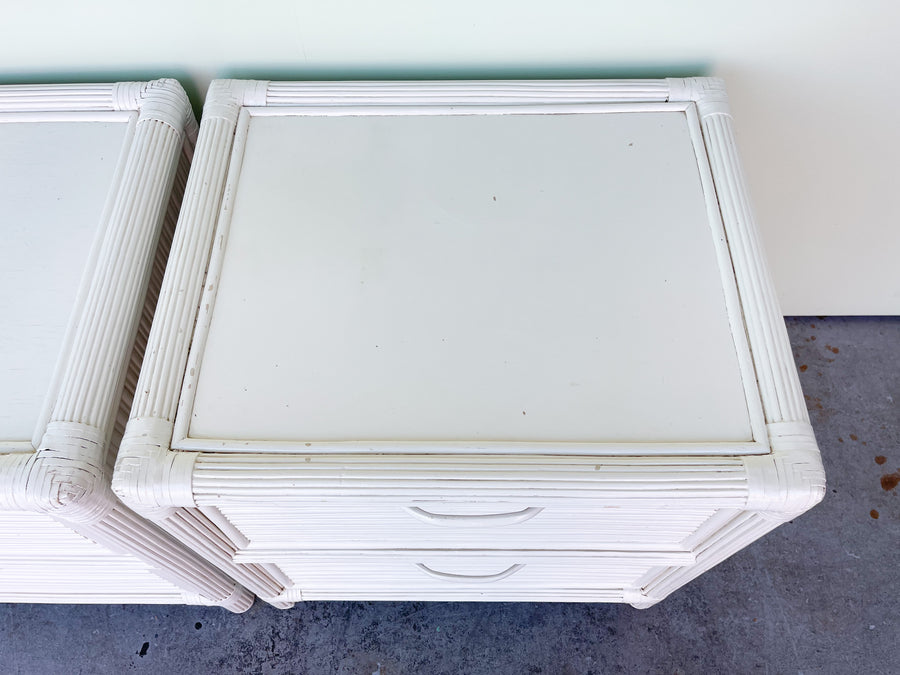 Pair of Pencil Reed Rattan Nightstands