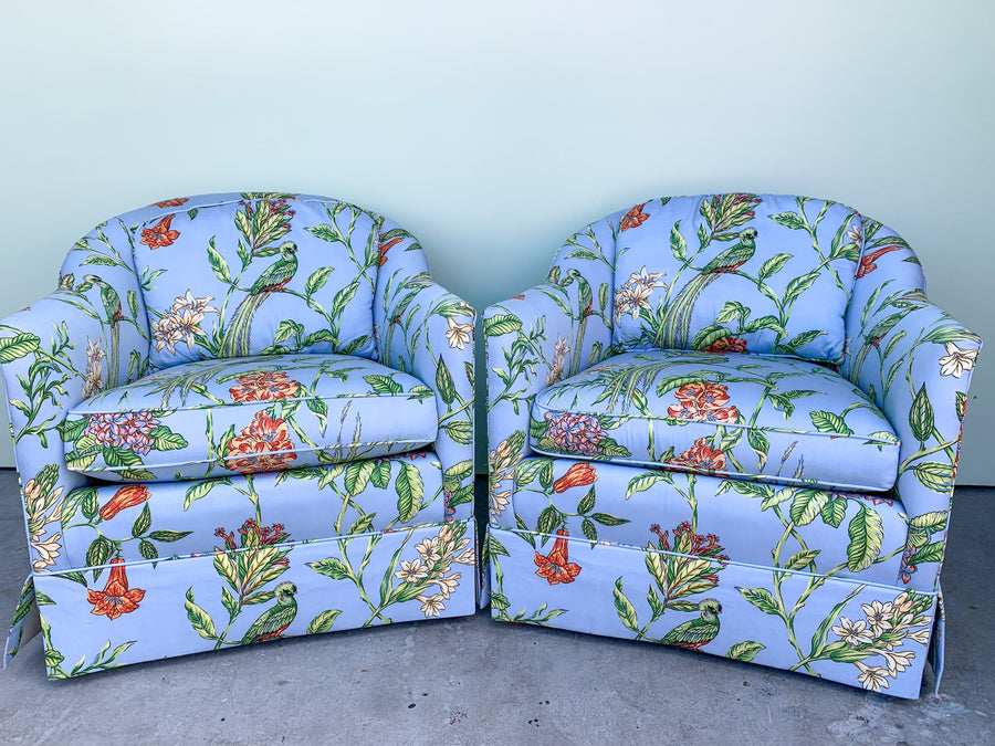 Pair of Palm Beach Upholstered Barrel Chairs