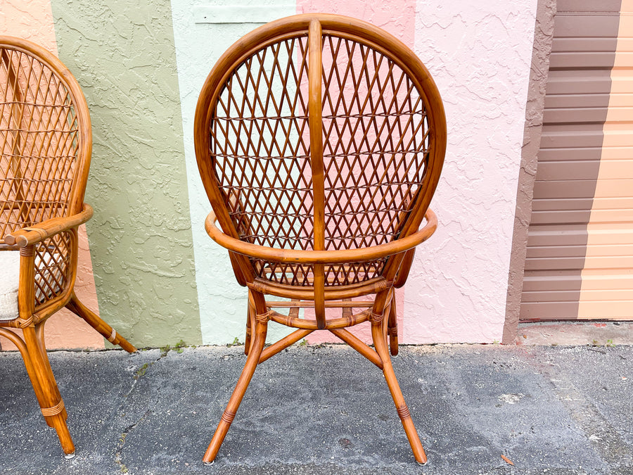 Pair of Coastal Rattan Balloon Back Chairs