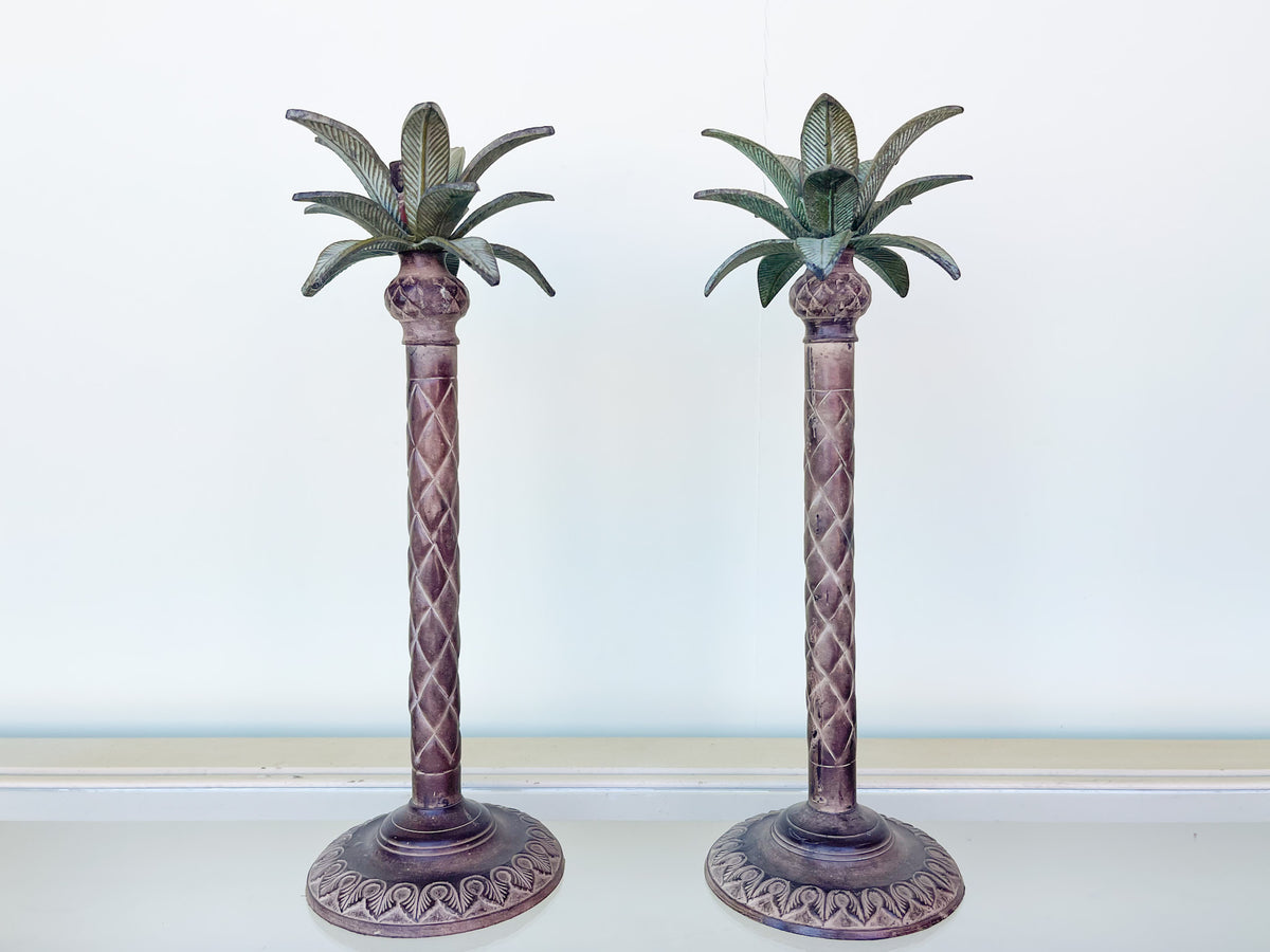 Pair of Brass Palm Tree Candlesticks