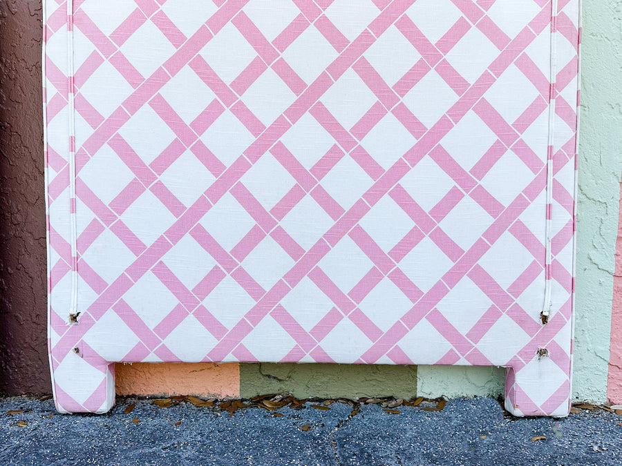 Pair of Pink Lattice Upholstered Twin Headboards