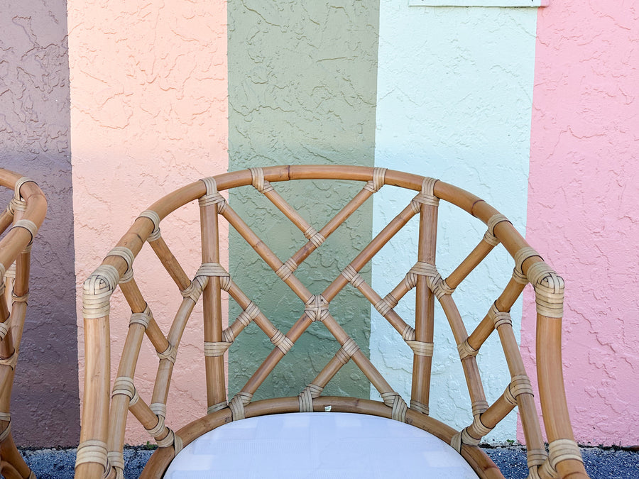 Pair of Chippendale Rattan Lounge Chairs