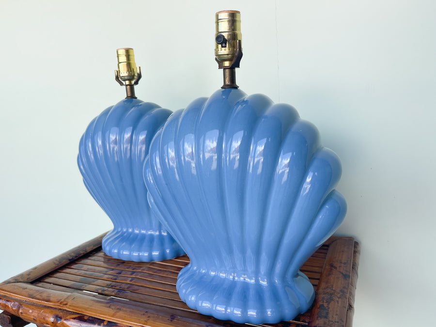 Pair of Cornflower Blue Shell Lamps