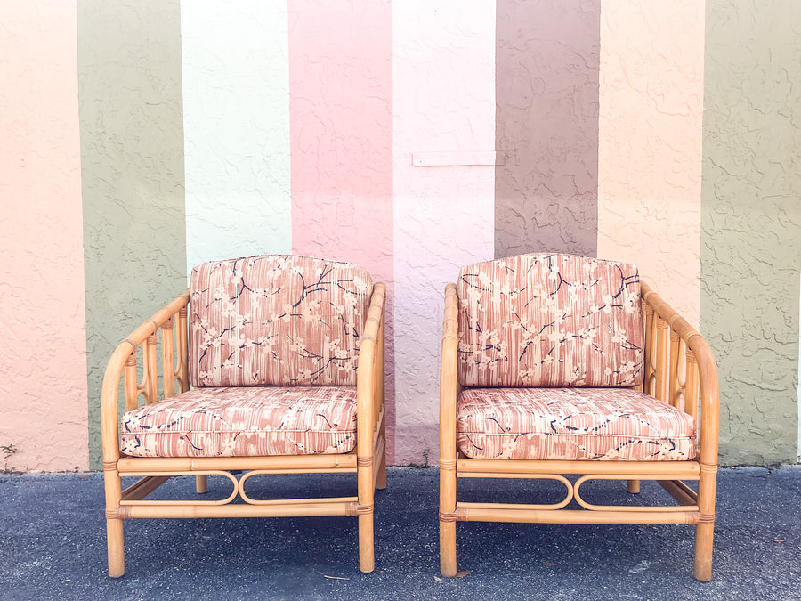 Pair of Old Florida Rattan Lounge Chairs
