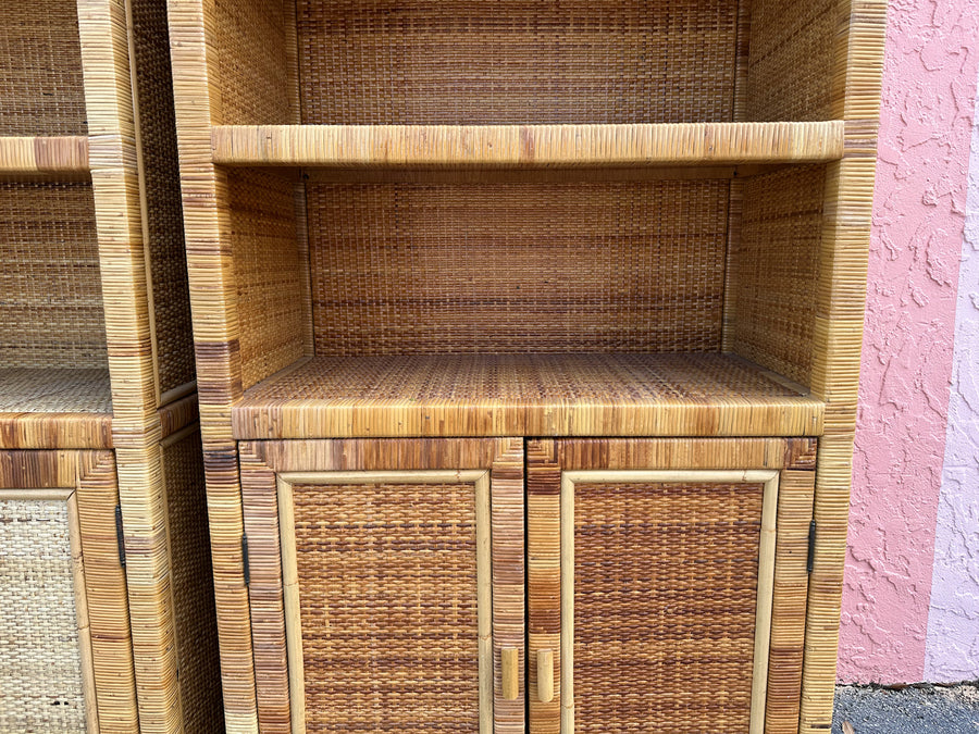 Pair of Rattan Wrapped Cabinets