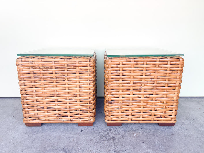 Pair of Bamboo Cube Side Tables