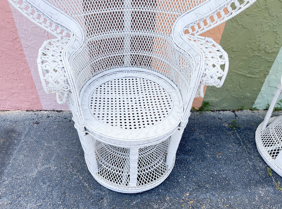 Pair of White Rattan Peacock Chairs