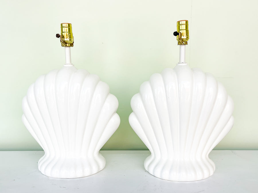 Pair of Ceramic Clam Shell Lamps