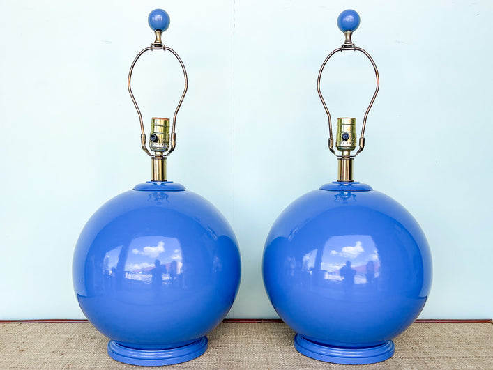 Pair of Cobalt Blue Sphere Lamps