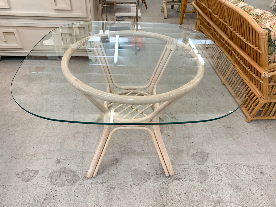 Set of Four Balloon Back Rattan Chairs and Table