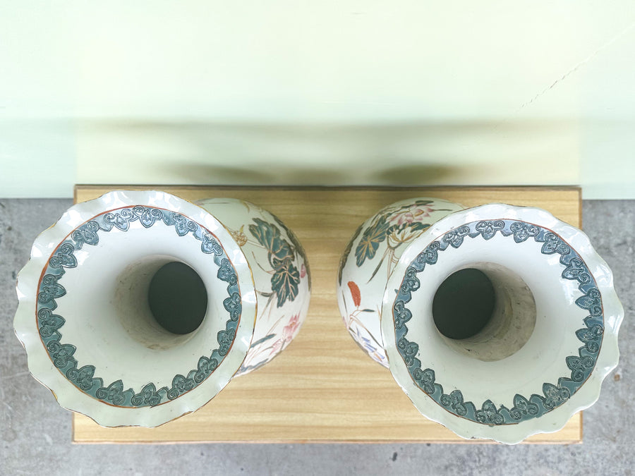 Pair of Large Colorful Heron Vases