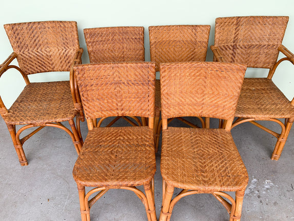 Set of Six Woven Rattan Chairs