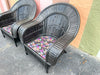 Pair of Split Bamboo Chairs and Ottoman
