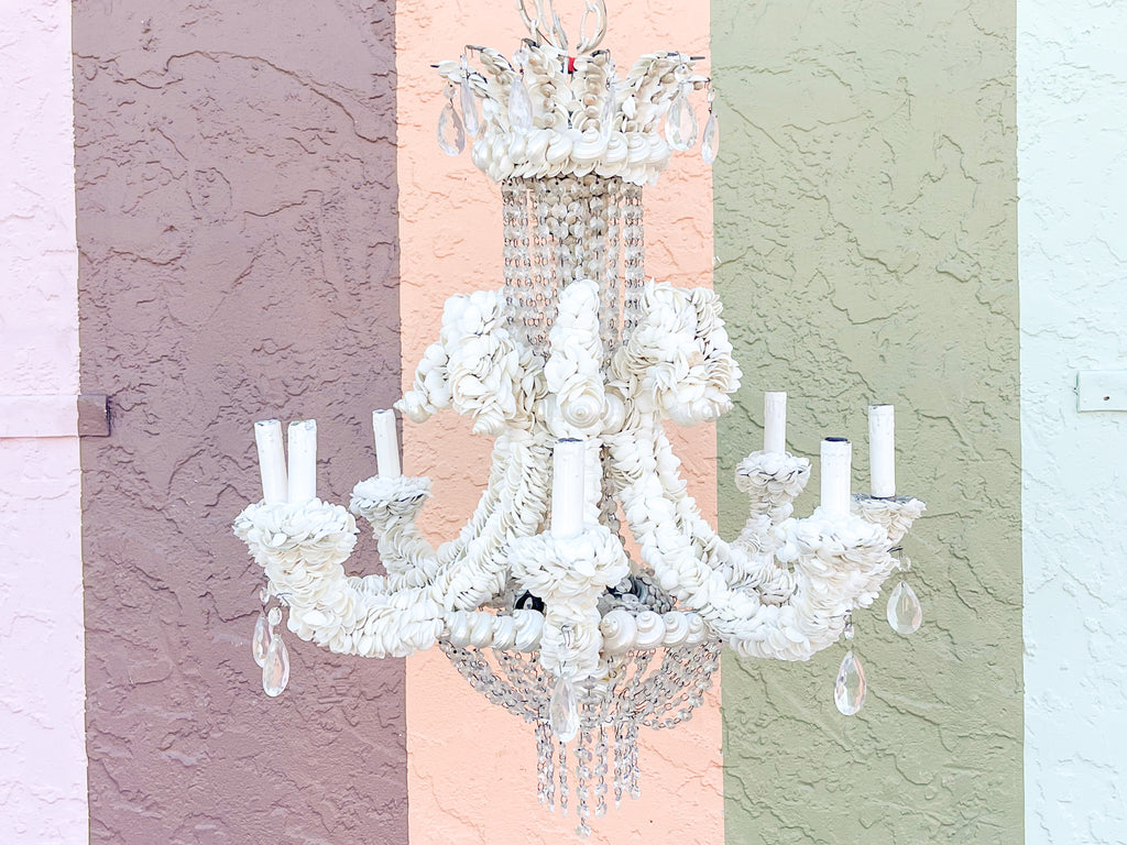Custom Shell Encrusted and Crystal Chandelier