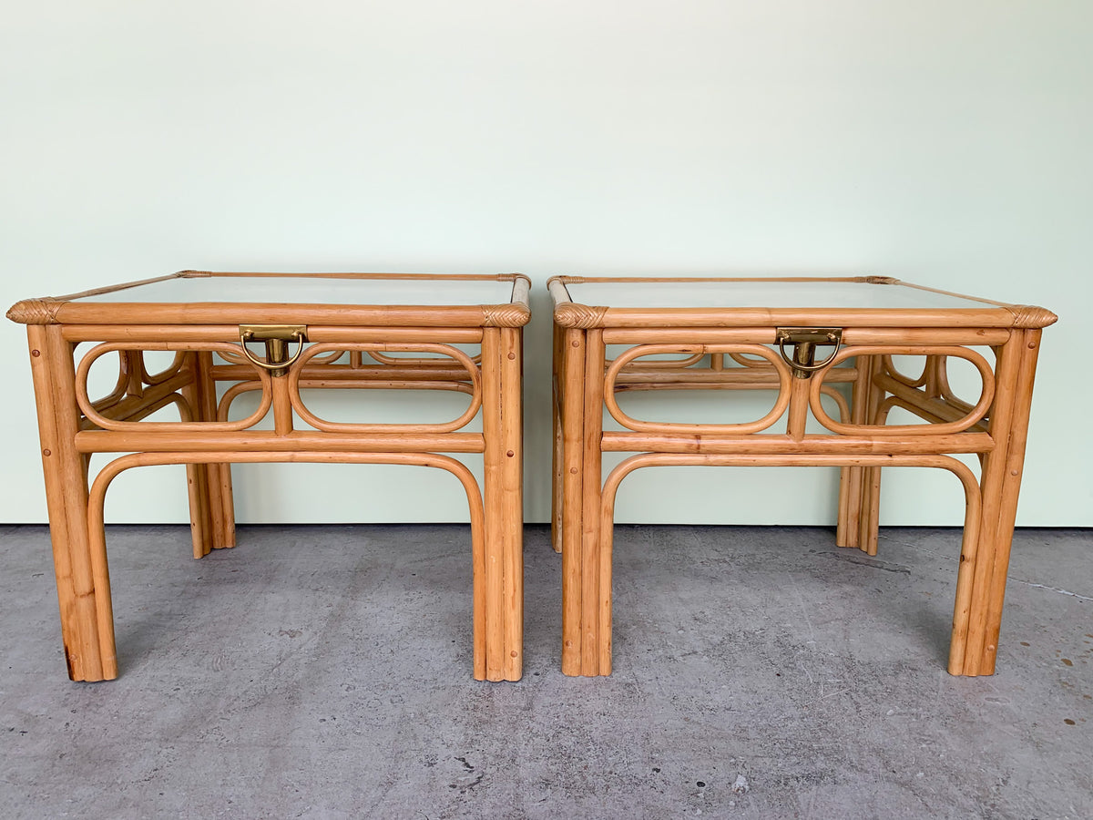 Pair of Coastal Rattan End Tables
