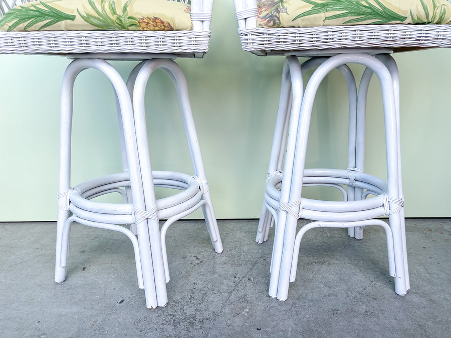 Pair of Wicker and Rattan Bar Stools
