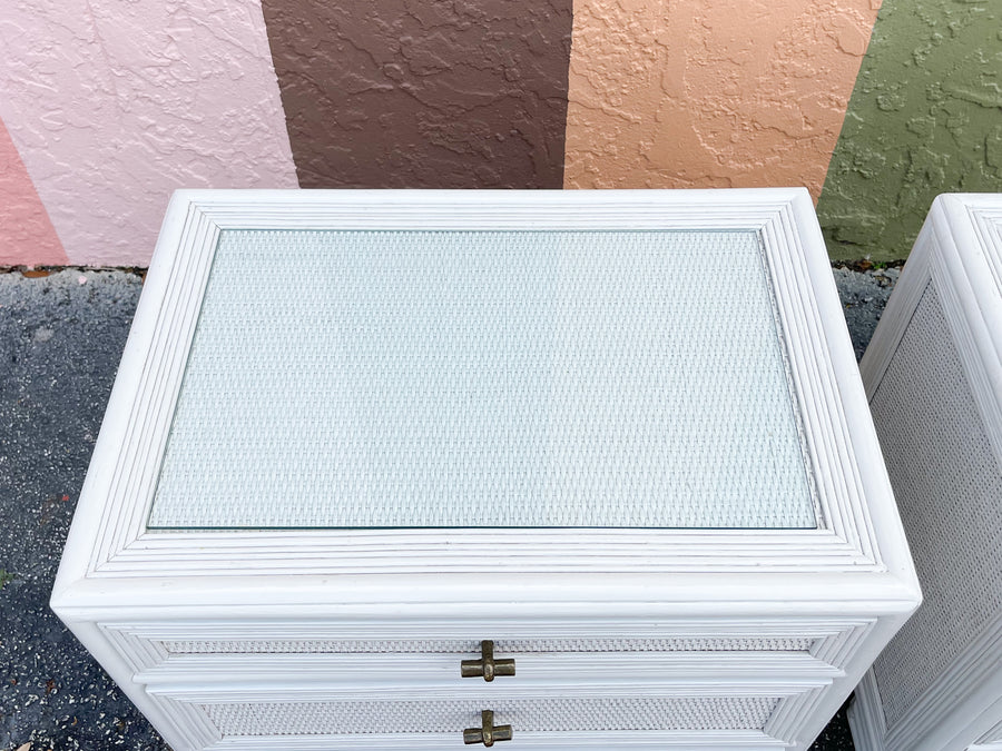 Pair of Ficks Reed Rattan Nightstands