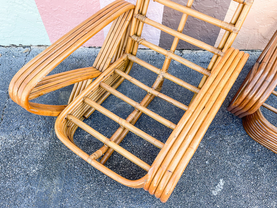 Pair of Frankl Style Rattan Pretzel Chairs