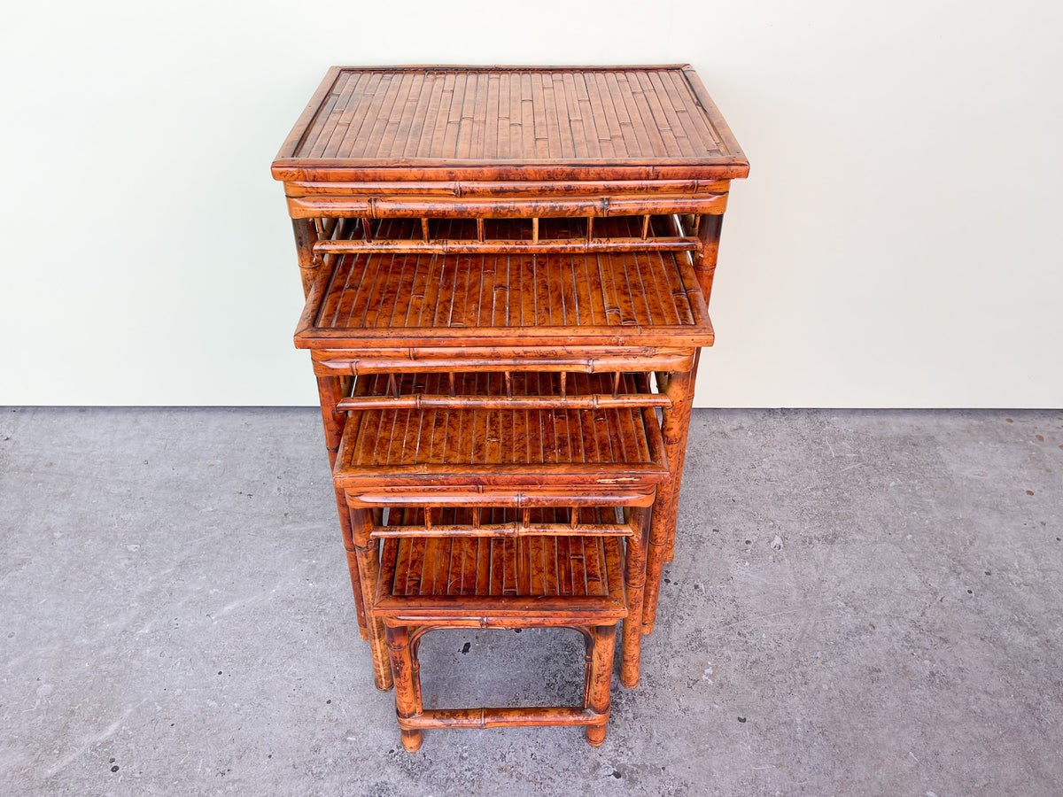 Set of Four Tortoiseshell Bamboo Nesting Tables