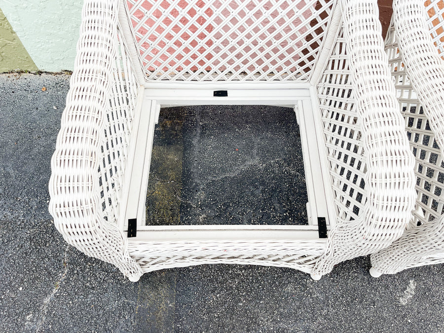 Pair of Palm Beach Braided Lattice Wicker Chairs