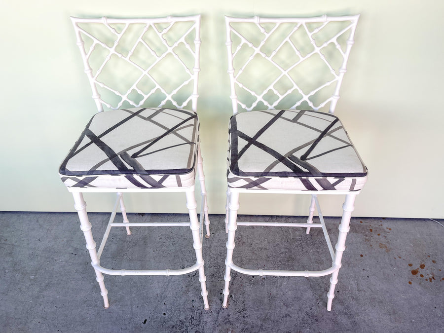 Pair of Faux Bamboo Metal Bar Stools