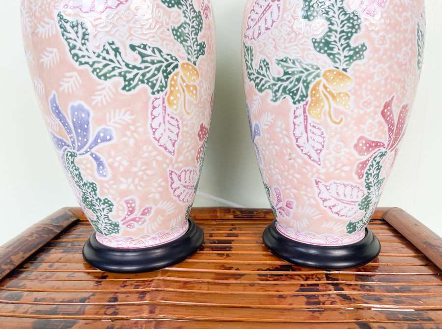 Pair of Tropical Ceramic Lamps