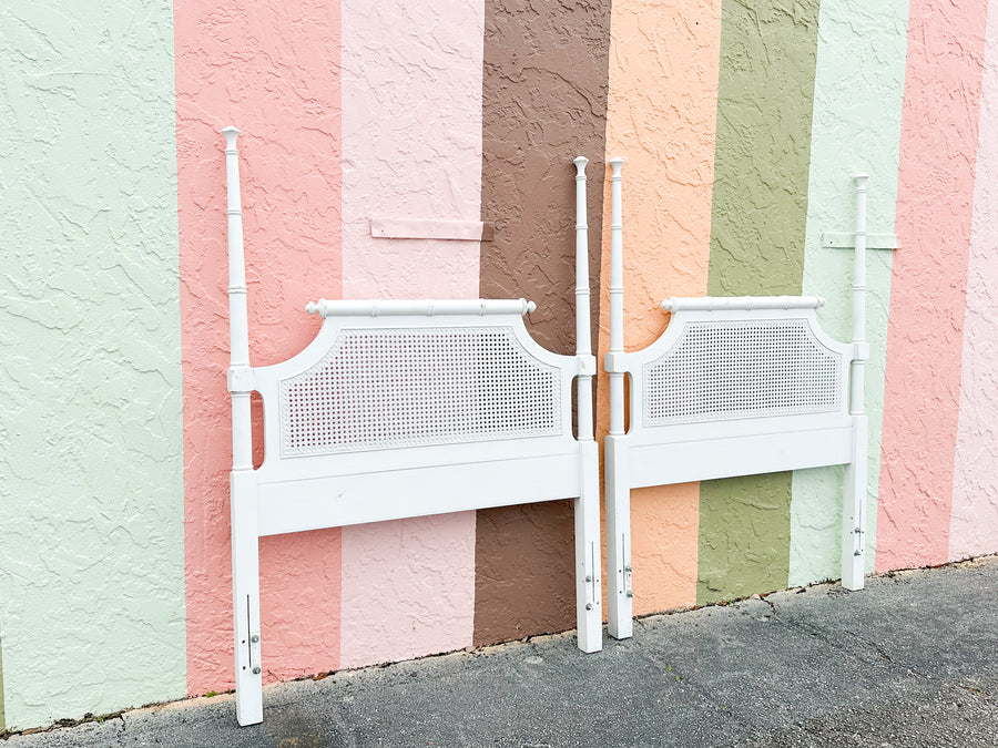 Pair of Palm Beach Chic Faux Bamboo and Cane Twin Headboards