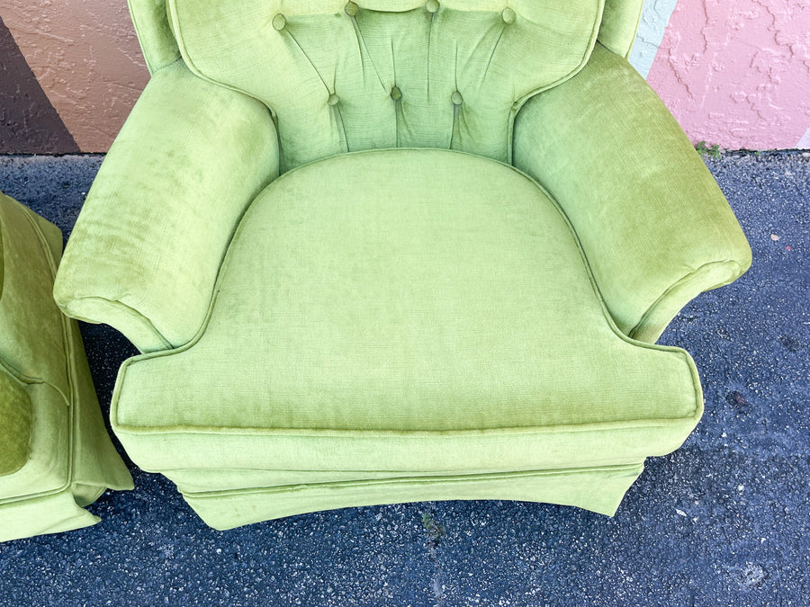 Pair of So 70s Lime Green Upholstered Swivel Chairs