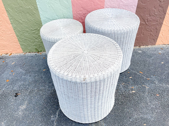 Pair of Round Wicker Side Tables
