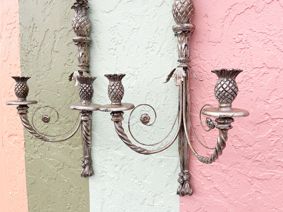 Pair of Pineapple and Bow Wall Sconces