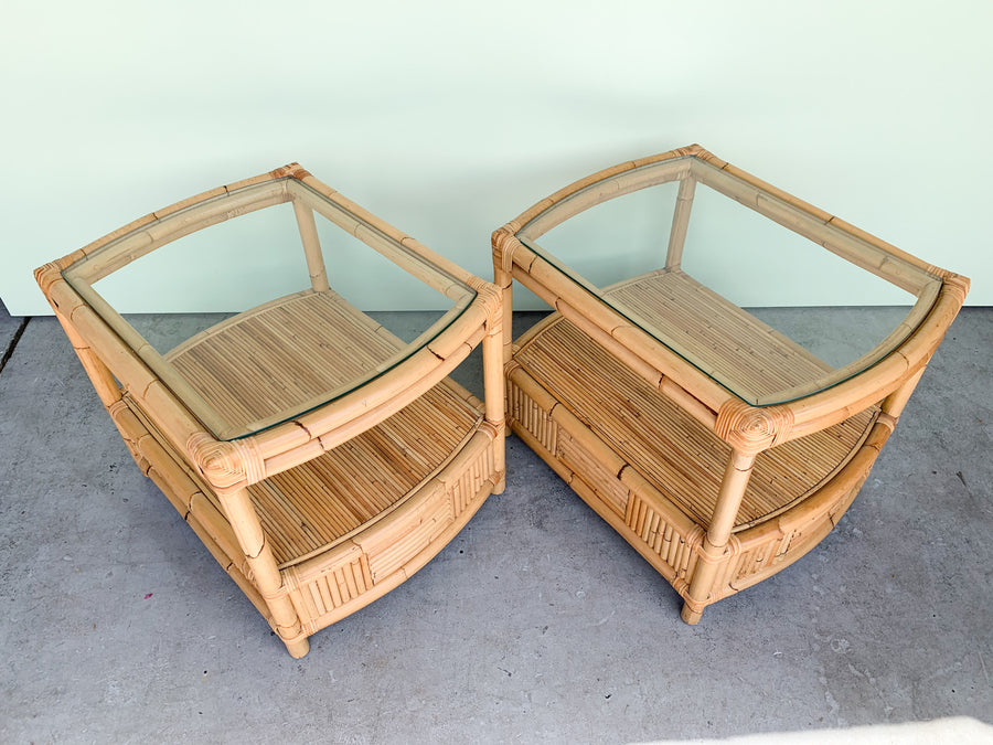 Pair of Island Style Bamboo Side Tables