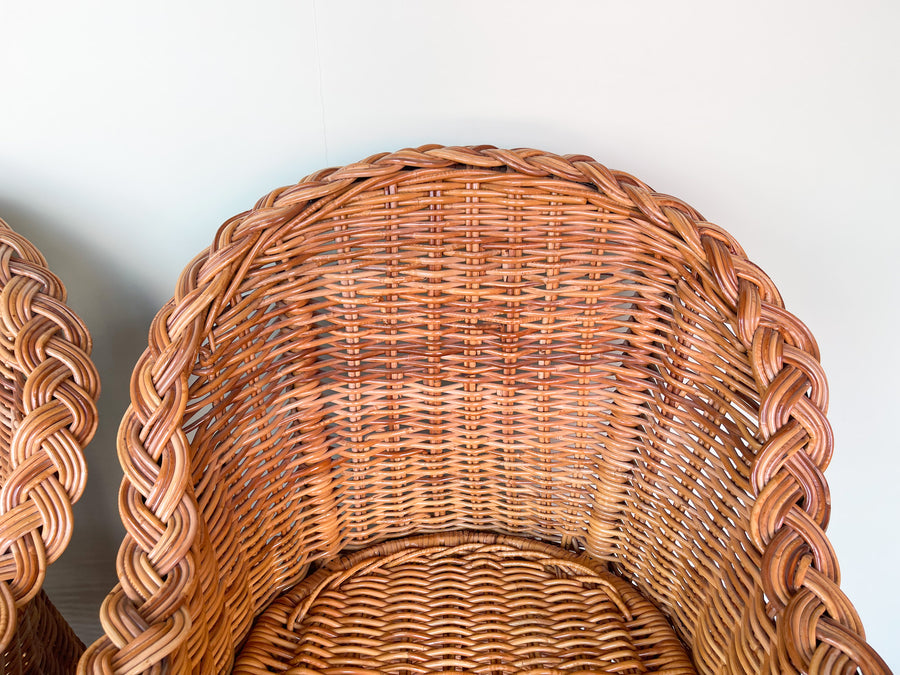 Pair of Braided Rattan Bar Stools