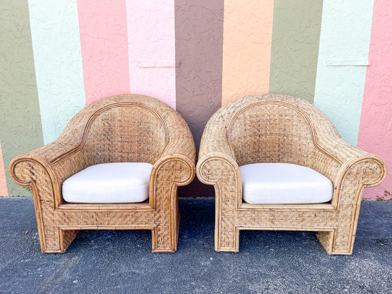 Pair of Ralph Lauren Rattan Lounge Chairs