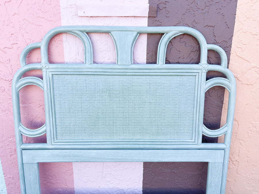 Pair of Ficks Reed Rattan Seafoam Twin Headboards