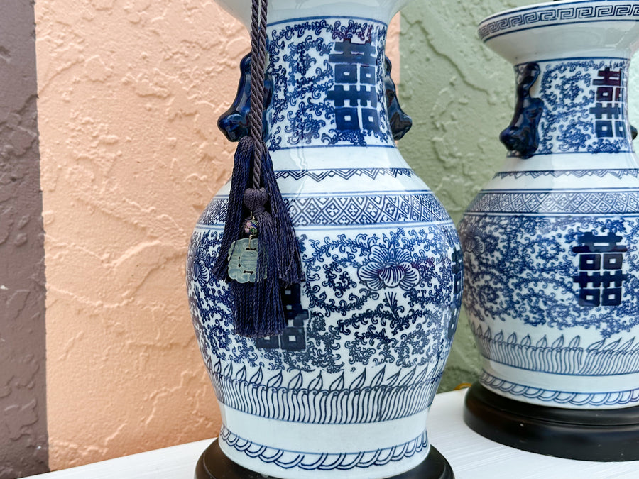 Pair of Blue and White Chinoiserie Lamps