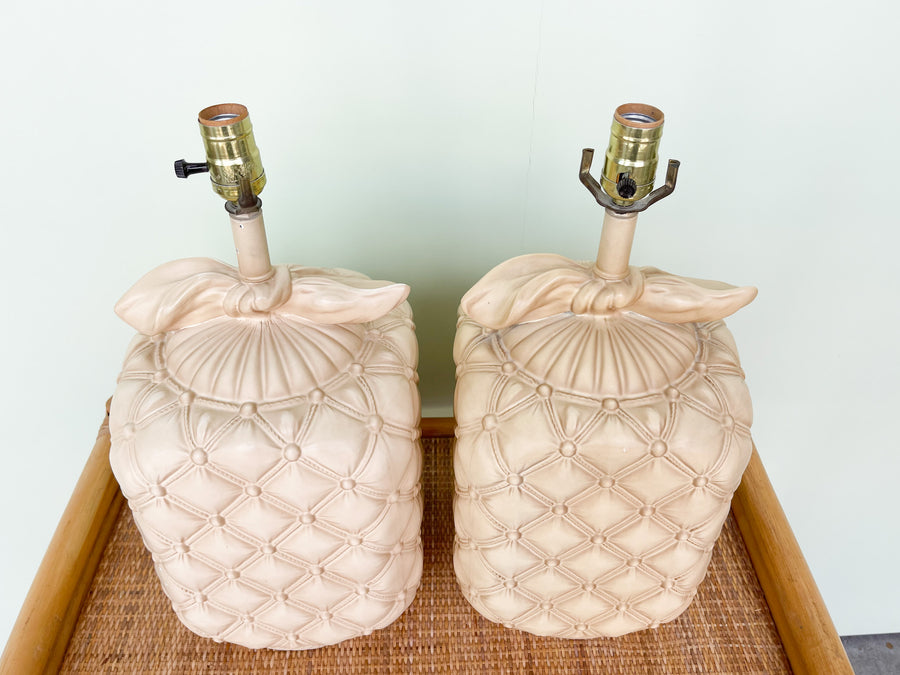 Pair of Ceramic Draper Style Quilted Lamps