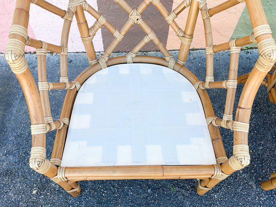 Pair of Chippendale Rattan Lounge Chairs