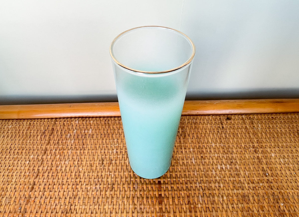 1950s Aqua Pitcher and Set of Six Glasses