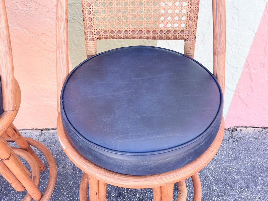 Set of Three Rattan and Cane Bar Stools