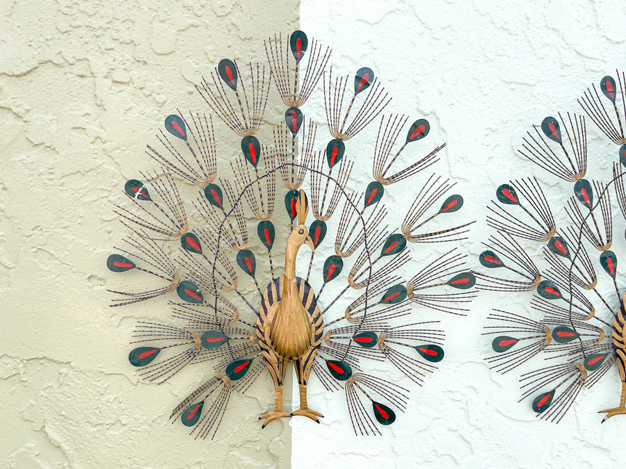 Pair of Chic Metal Peacocks