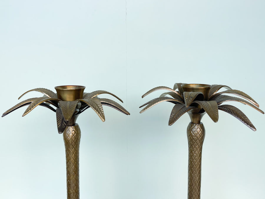 Pair of Large Brass Palm Candlesticks