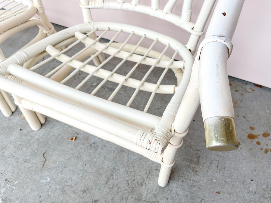 Pair of Rattan Chairs with Brass Detail