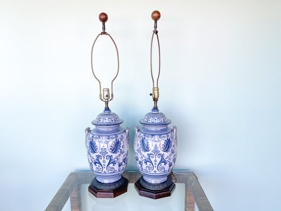 Pair of Blue and White Ceramic Lamps