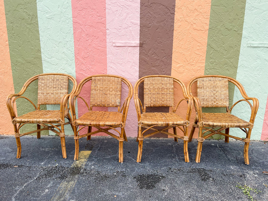 Pair of Woven Rattan Arm Chairs