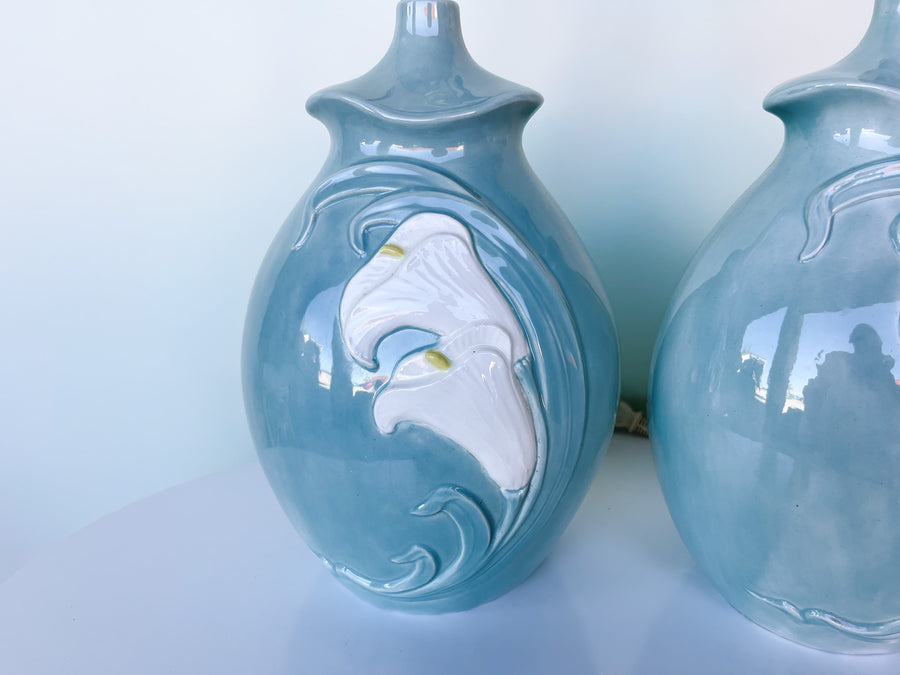 Pair of Petite Seafoam Lily Lamps