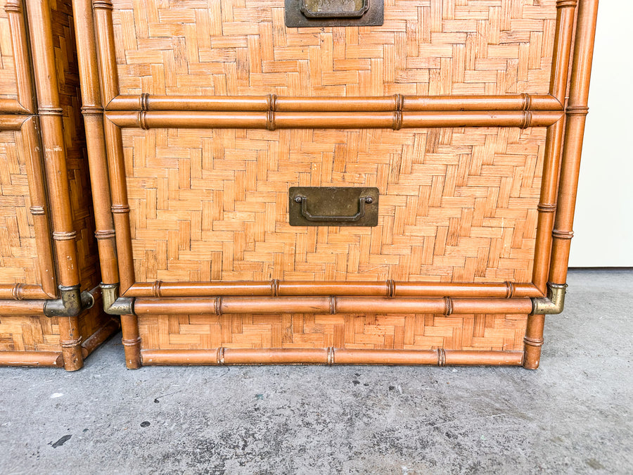 Pair of Island Style Woven Rattan Nightstands