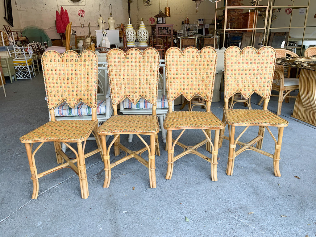 Set of Four Woven Rattan Scalloped Side Chairs
