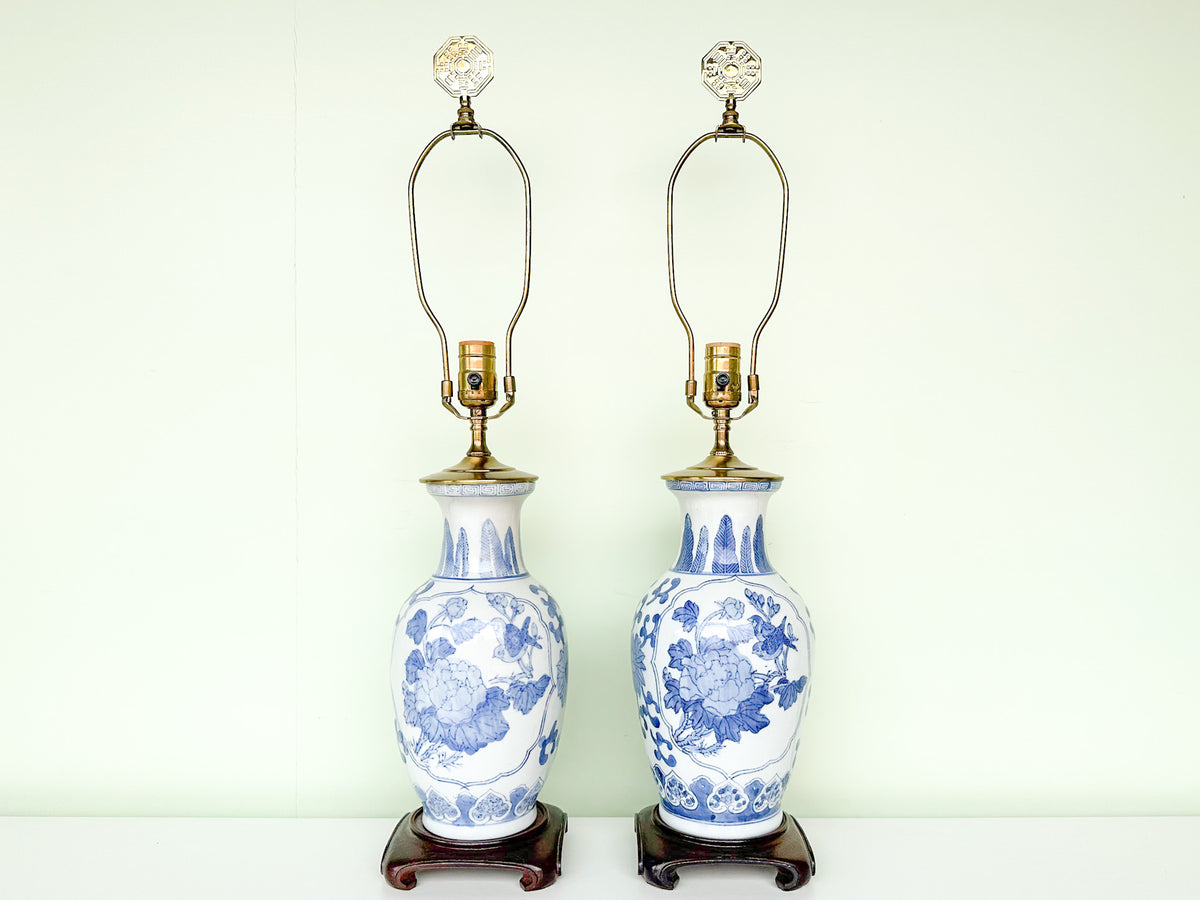 Pair of Blue and White Chinoiserie Lamps