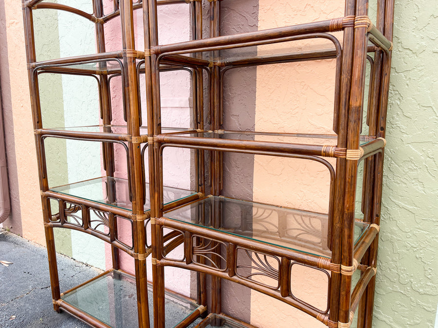 Pair of Island Chic Rattan Etageres